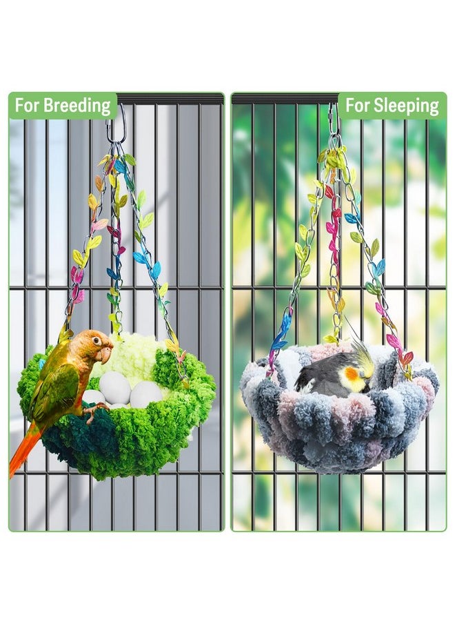 Kathson - kathson Hanging Bird Bed, Bird Hammock for Cage Winter Warm Bird Plush Nest Parrot Sleeping Bed for Budgie Lovebird Conure Quaker (Diameter 6.3 in, Green) - Image 1