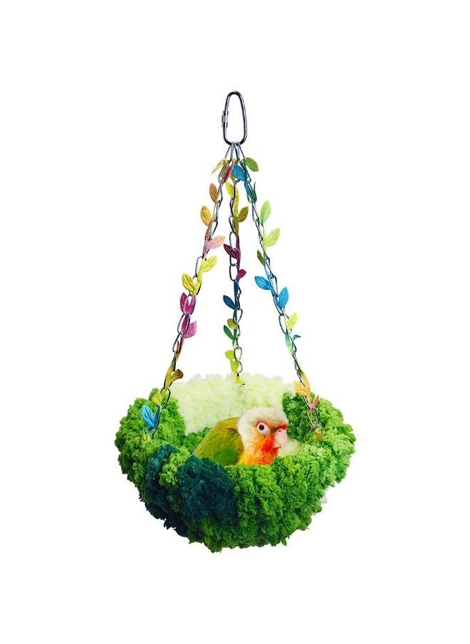 Kathson - kathson Hanging Bird Bed, Bird Hammock for Cage Winter Warm Bird Plush Nest Parrot Sleeping Bed for Budgie Lovebird Conure Quaker (Diameter 6.3 in, Green) - Image 1
