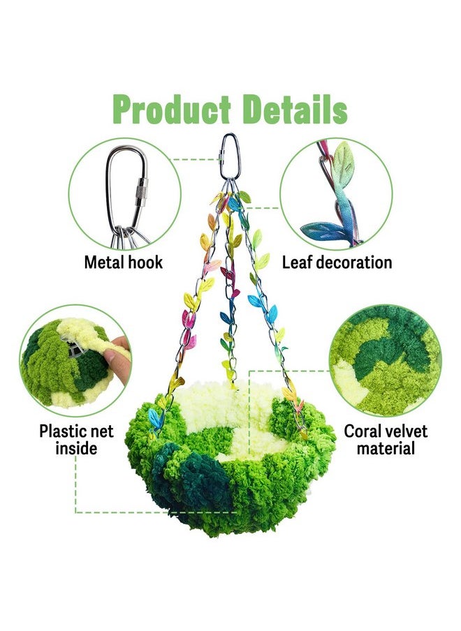 Kathson - kathson Hanging Bird Bed, Bird Hammock for Cage Winter Warm Bird Plush Nest Parrot Sleeping Bed for Budgie Lovebird Conure Quaker (Diameter 6.3 in, Green) - Image 1