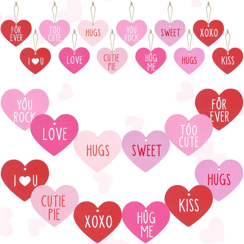 Pascliyna 24 Pcs Valentines Day Conversation Heart Ornaments, Wooden Heart Shaped Hanging Tags Love Embellishments Wood Slices Tag Decorations for Anniversary Wedding Ceremony Engagement Party Supplies - Image 1
