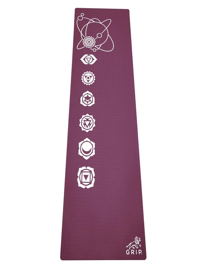 Grip Yoga Mat | 36 x 75 Inches | 6mm Thick | 7 Chakras Design | Anti-Slip | Home & Gym | Men & Women | Cherry Color - Image 1