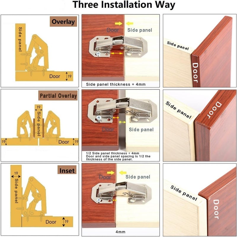 DOBOGA 8-Pack 4.2 Inch Hidden Hinges for Cabinet Doors Frameless, Concealed Cabinet Hinges, Flush Mount Hinges - Image 5