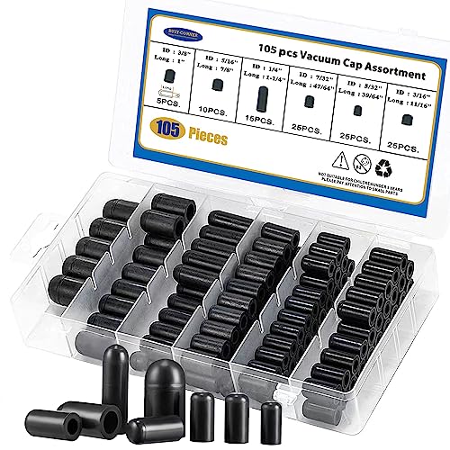 BUSY-CORNER 105 Pieces Vacuum Cap Assortment Kit, Dropper ID 3/8'' 5/16'' 1/4'' 7/32'' 5/32'' 3/16'', Hose Caps Kit for Car Carburetor Manifold - Image 1