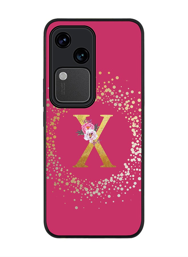 Stylizedd Rugged Black edge case for Vivo V30 5G, Slim fit Cover Custom Monogram Initial Letter Floral Pattern Alphabet - X ( Deep Pink Rose ) - Image 1