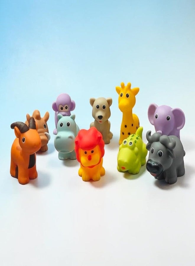SARASI Soft Squeeze Wild Safari Animal Figures Set, Colourful Squeaky Bath Toys for Toddlers, 10 Pieces - Image 3
