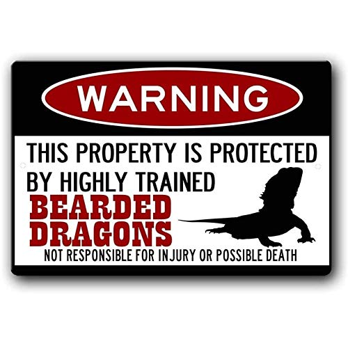 Ylens Bearded Dragons Sign,Funny Metal Signs,Bearded Dragon Accessories,Lizard Warning Sign Aluminum Metal Sign 8 X 12 Inches - Image 1