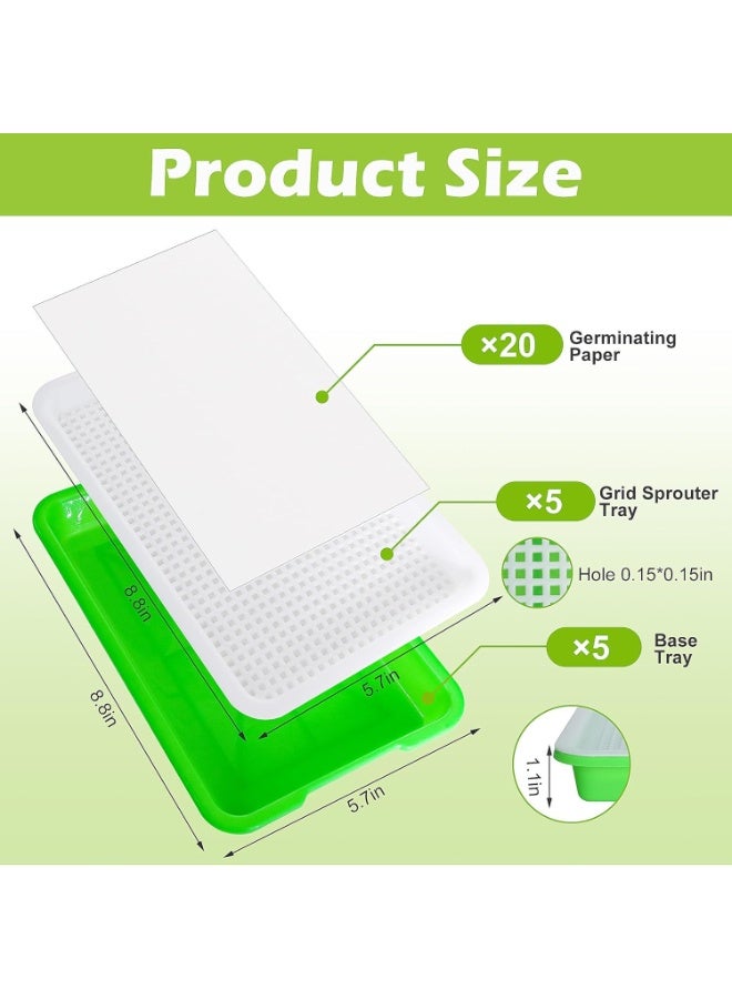 HZYH 5 Sets Seed Sprouter Trays with Drain Holes Sprouts Growing Kit includes Germination Propagation Trays Germinating Paper Spray Bottle Microgreens Growing Trays for Garden Home Office  Planting - Image 2