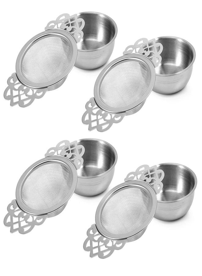 Picowe 4 Pack Tea Strainer Bowl, Stainless Steel Sliver Tea Strainers for Loose Tea Fine Mesh for 2.5-4 Inch Cup Mouth - Image 1