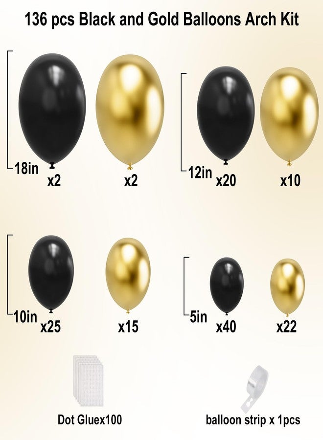 YMSZ Black and Gold Balloons, Black and Metallic Gold Balloons Garland Arch Kit for Birthday, New Years, Graduation and Anniversary Decorations Supplies - Image 2