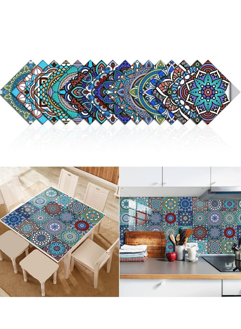 SOLARAE 16PCS Square Tile Wall Stickers 3D Decal Mosaic Home Room Decor DIY for Kitchen Bathroom Wardrobe Furniture Staircase Deco15cm×15cm Green - Image 2