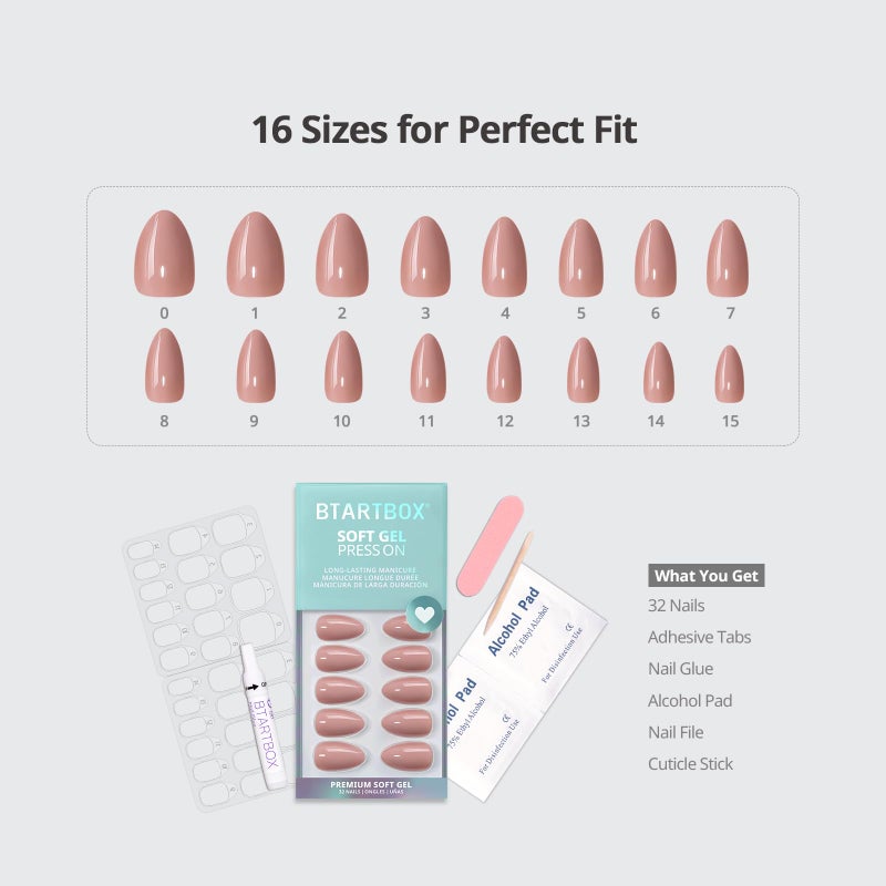 BTArtbox Press On Nails Almond - Flesh Pink Nude Short Fall Press On Nails with Glue for Women, Opaque Soft Gel Glue On Nails in 16 Sizes - 32 Stick On Nails Kit, Fawn Fleek - Image 5