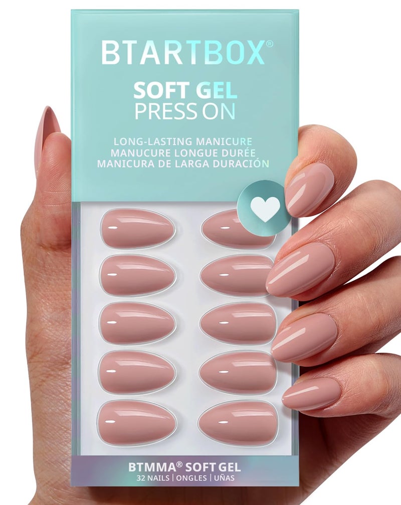 BTArtbox Press On Nails Almond - Flesh Pink Nude Short Fall Press On Nails with Glue for Women, Opaque Soft Gel Glue On Nails in 16 Sizes - 32 Stick On Nails Kit, Fawn Fleek - Image 1