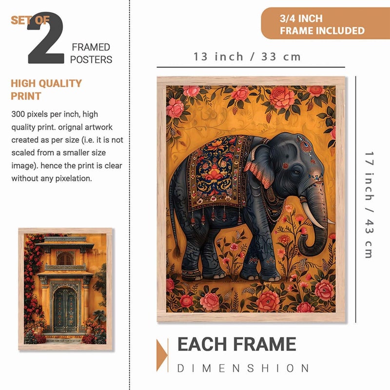 kotart Traditional Art Painting with Frame for Living Room Indian Art Wall Dcor Paintings Painting for wall Decoration set of 2 13X17 INCH B - Image 2