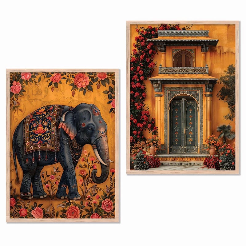 kotart Traditional Art Painting with Frame for Living Room Indian Art Wall Dcor Paintings Painting for wall Decoration set of 2 13X17 INCH B - Image 1
