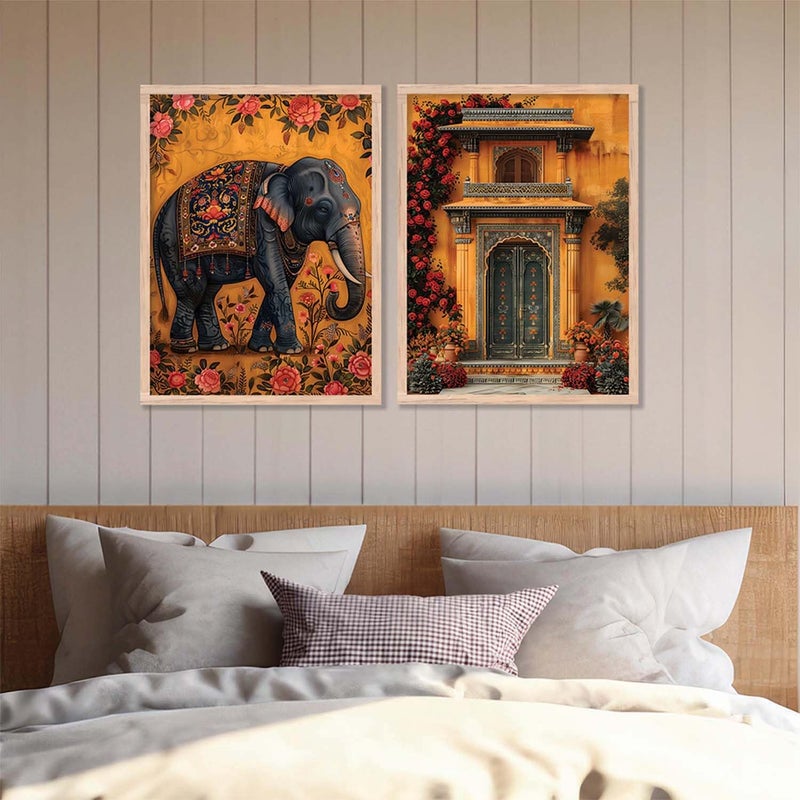 kotart Traditional Art Painting with Frame for Living Room Indian Art Wall Dcor Paintings Painting for wall Decoration set of 2 13X17 INCH B - Image 5