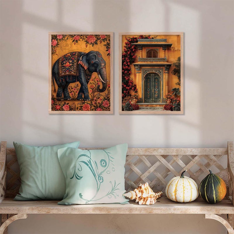 kotart Traditional Art Painting with Frame for Living Room Indian Art Wall Dcor Paintings Painting for wall Decoration set of 2 13X17 INCH B - Image 4
