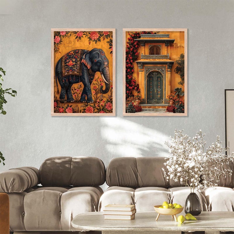 kotart Traditional Art Painting with Frame for Living Room Indian Art Wall Dcor Paintings Painting for wall Decoration set of 2 13X17 INCH B - Image 3