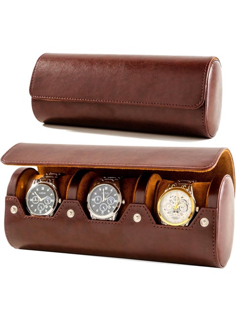 Premium Luxury Leather Watch Travel Case – Elegant 3-Slot Watch Box Organizer for Men, Secure Storage for Watches, Perfect for Travel, Gifting, and Display