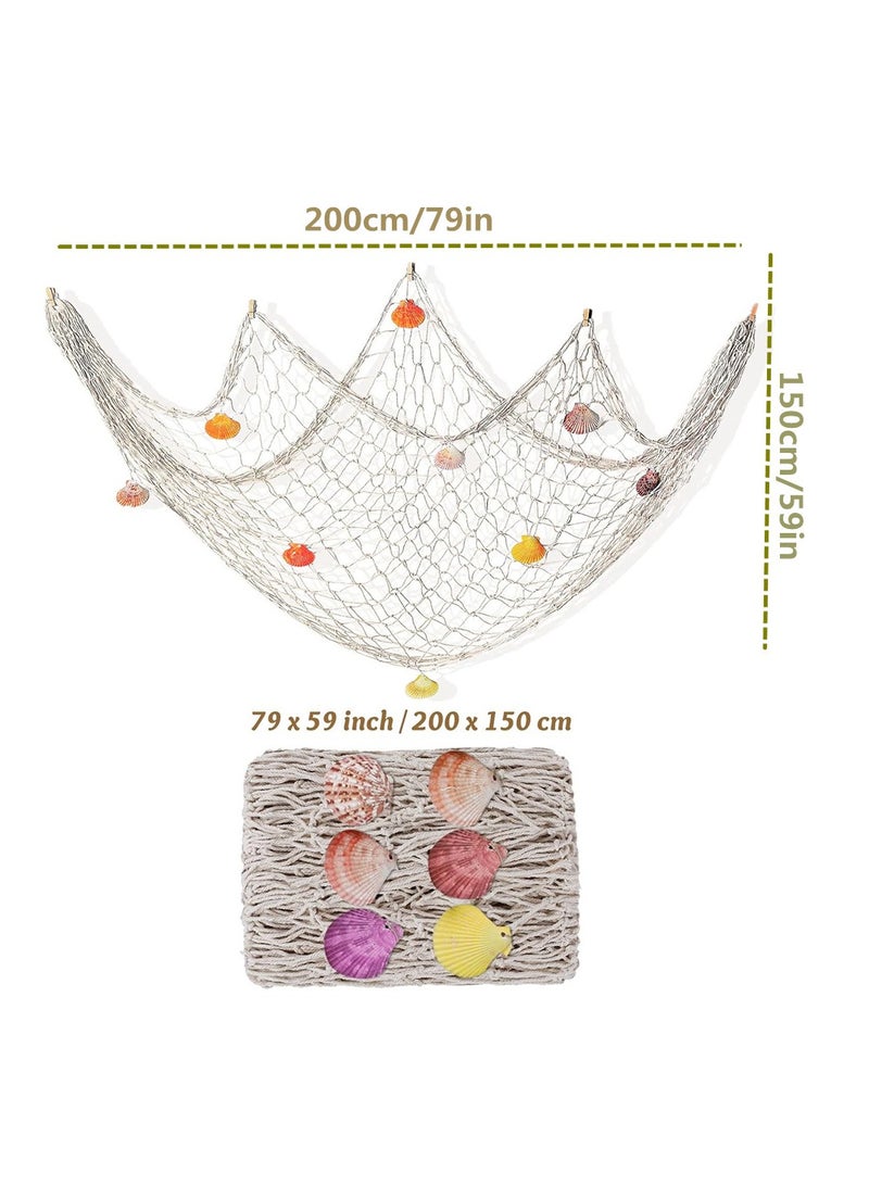 Decorative Fishing Net with SeaShells 1.5M*2M Nautical Fish Net Decoration Mediterranean Style Hanging Photo Netting Wall Hanging Decor for Party Home - Image 3
