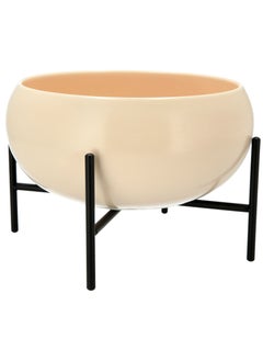 La Mesa Salad Bowl Semi Mat Beige W/Black Stand  - Image 1