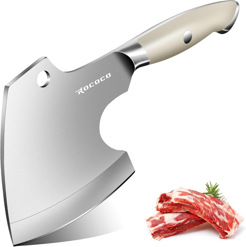 ROCOCO Bone Cutting Knife Cleaver - Heavy Duty Hand Forged Meat Bone Butcher Knife Chopping Axe Thanksgiving Christmas Gift Idea - Image 1