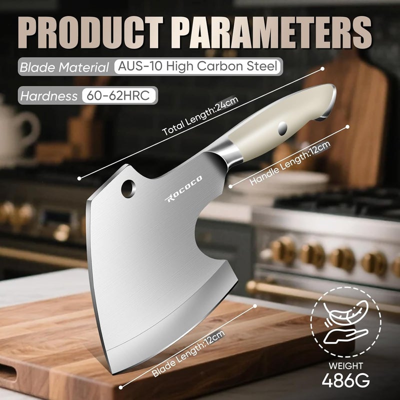 ROCOCO Bone Cutting Knife Cleaver - Heavy Duty Hand Forged Meat Bone Butcher Knife Chopping Axe Thanksgiving Christmas Gift Idea - Image 2