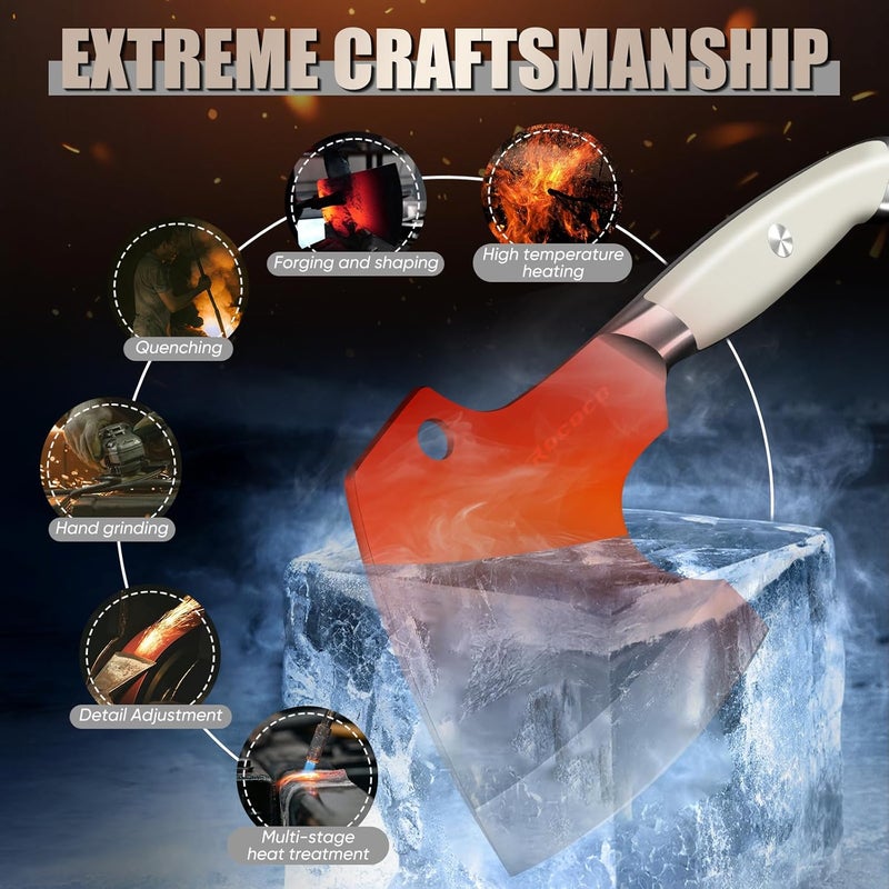 ROCOCO Bone Cutting Knife Cleaver - Heavy Duty Hand Forged Meat Bone Butcher Knife Chopping Axe Thanksgiving Christmas Gift Idea - Image 3