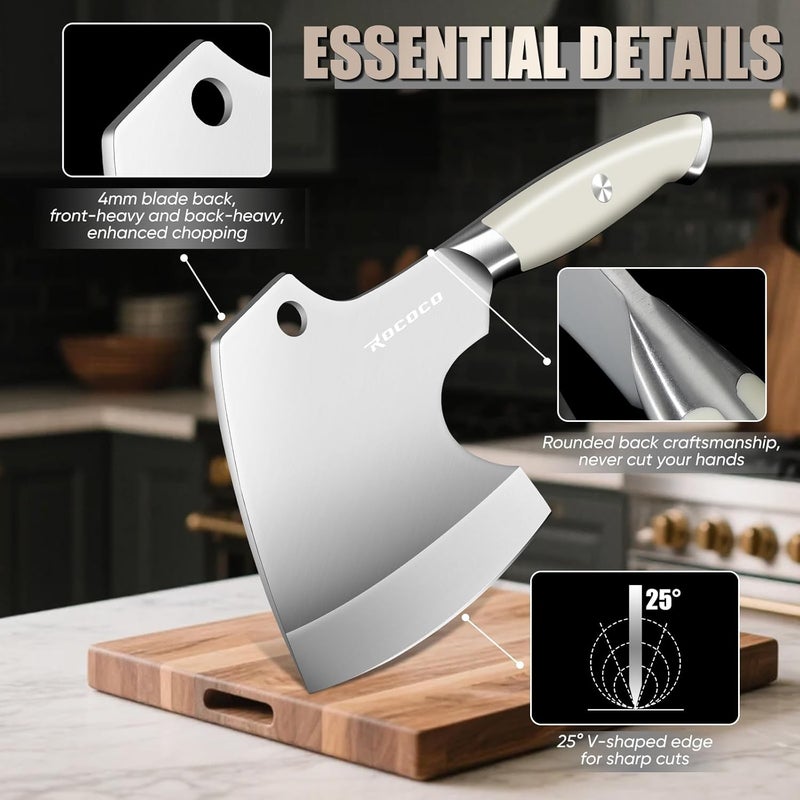 ROCOCO Bone Cutting Knife Cleaver - Heavy Duty Hand Forged Meat Bone Butcher Knife Chopping Axe Thanksgiving Christmas Gift Idea - Image 4