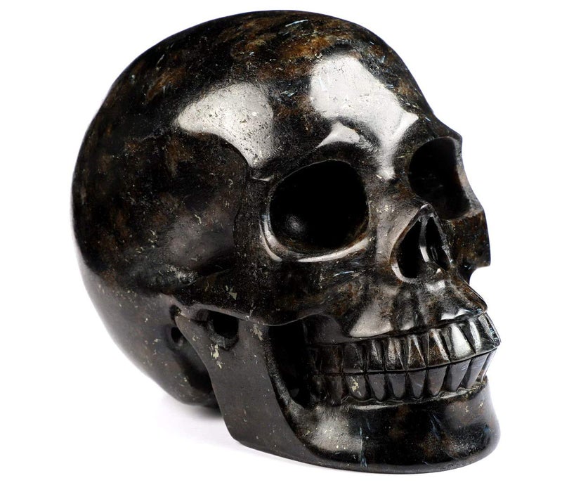 Skullis Skullis 5.0"" Russian Arfvedsonite Crystal Skull  Hand Carved Gemstone Fine Art Sculpture  Reiki Healing Stone Statue.  - Image 3