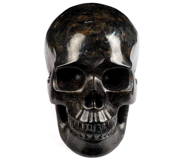 Skullis Skullis 5.0"" Russian Arfvedsonite Crystal Skull  Hand Carved Gemstone Fine Art Sculpture  Reiki Healing Stone Statue.  - Image 2