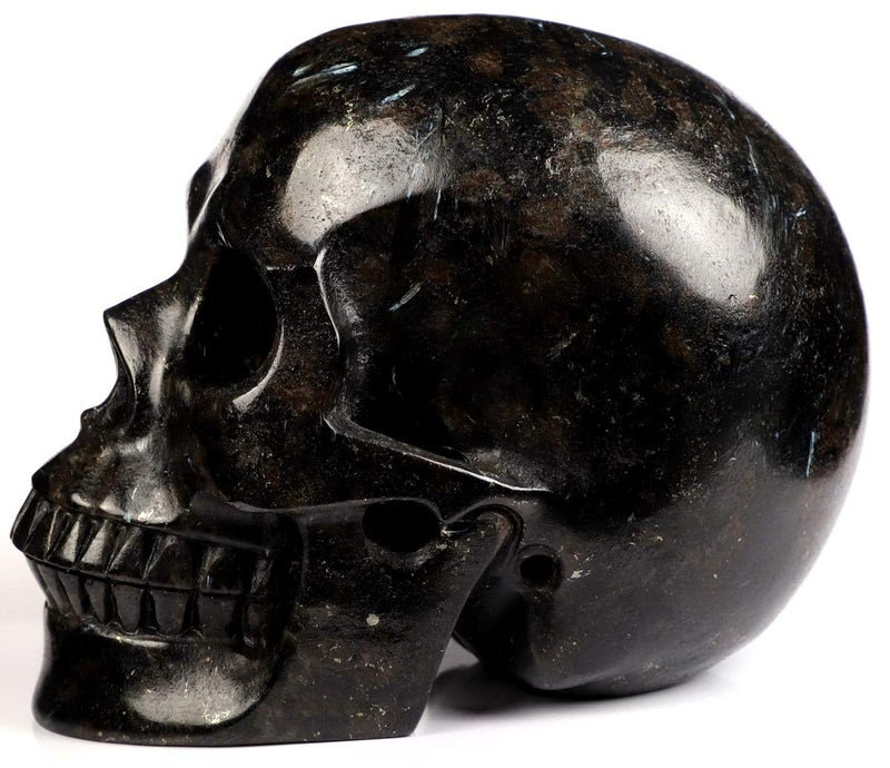 Skullis Skullis 5.0"" Russian Arfvedsonite Crystal Skull  Hand Carved Gemstone Fine Art Sculpture  Reiki Healing Stone Statue.  - Image 4