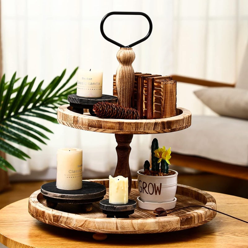 Amyhill 3 Pcs 5/4/3 Inch Wooden Risers for Display Wood Pedestal Stand Mini Tray Stand Round Wooden Pedestal Holder Rustic Riser for Decor Tiered Tray Decor Home Kitchen(Black) - Image 2