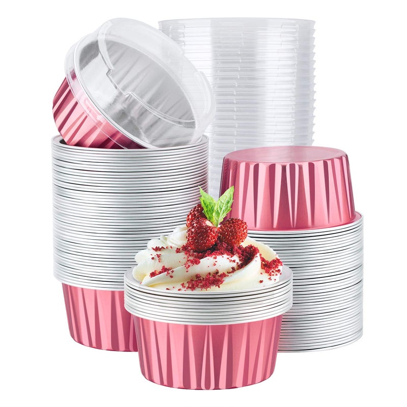 EUSOAR Foil Baking Cup 100pcs 5oz 125ml Cupcake Muffin Liners Cups with Lids Creme Brulee Ramekins Aluminum Foil Cake Baking Cups Holders Bake Sale Packaging Dessert Pans Cases Boxes