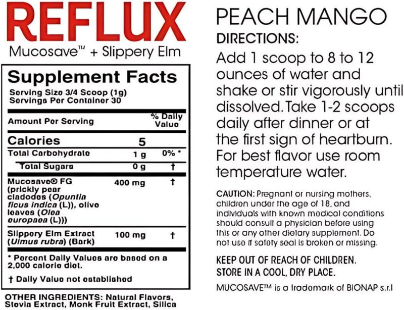 Silver Fern Reflux Digestive Supplement  Peach Mango Flavor  Each Tub  30 Scoops  30 Servings  Mucosal Support for Acid Issues  with Mucosave FG and Slippery Elm Bark 1 Tub - Image 3