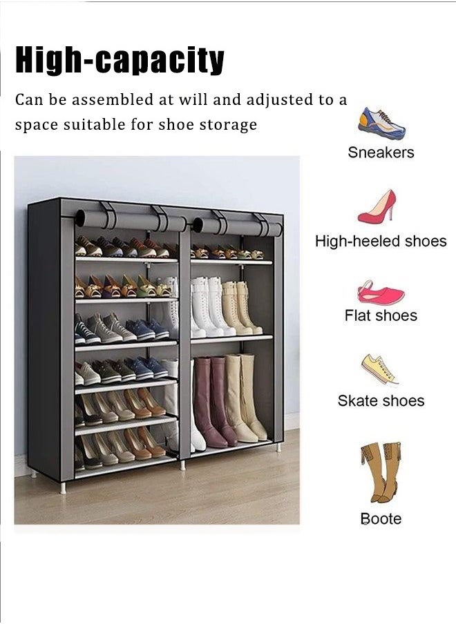 BLOOMING TIME - Double-Row 6-Layer Simple Shoe Rack, Standing Shoe Rack, Roller Shutter Storage Shoe Rack, Waterproof, Dustproof, Adjustable Storage Space To Adapt To The Height Of The Shoes, Easy To Store And Organize, Need To Be Assembled, Simple Assembly - Image 1