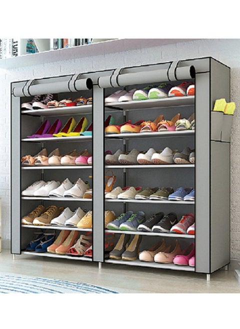 Double-Row 6-Layer Simple Shoe Rack, Standing Shoe Rack, Roller Shutter Storage Shoe Rack, Waterproof, Dustproof, Adjustable Storage Space To Adapt To The Height Of The Shoes, Easy To Store And Organize, Need To Be Assembled, Simple Assembly