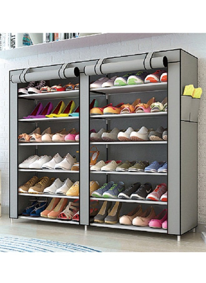 BLOOMING TIME - Double-Row 6-Layer Simple Shoe Rack, Standing Shoe Rack, Roller Shutter Storage Shoe Rack, Waterproof, Dustproof, Adjustable Storage Space To Adapt To The Height Of The Shoes, Easy To Store And Organize, Need To Be Assembled, Simple Assembly - Image 1