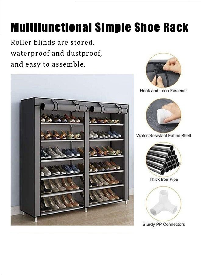 BLOOMING TIME - Double-Row 6-Layer Simple Shoe Rack, Standing Shoe Rack, Roller Shutter Storage Shoe Rack, Waterproof, Dustproof, Adjustable Storage Space To Adapt To The Height Of The Shoes, Easy To Store And Organize, Need To Be Assembled, Simple Assembly - Image 1