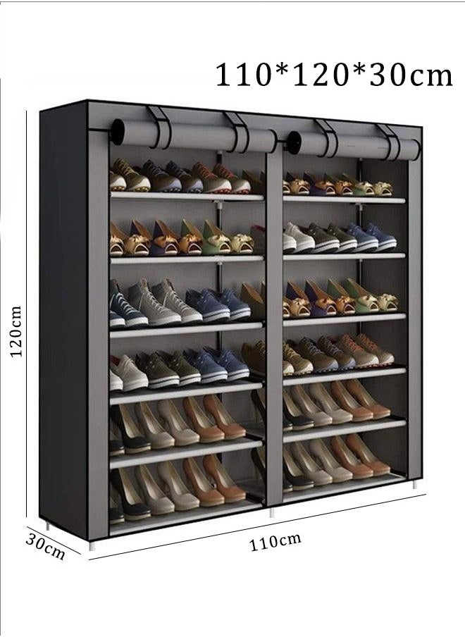 BLOOMING TIME - Double-Row 6-Layer Simple Shoe Rack, Standing Shoe Rack, Roller Shutter Storage Shoe Rack, Waterproof, Dustproof, Adjustable Storage Space To Adapt To The Height Of The Shoes, Easy To Store And Organize, Need To Be Assembled, Simple Assembly - Image 1