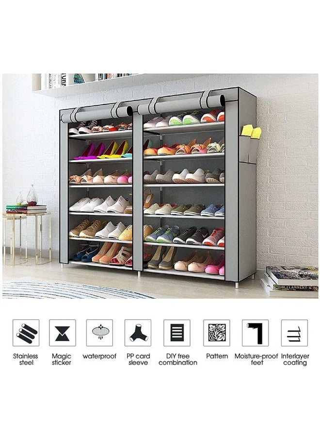 BLOOMING TIME - Double-Row 6-Layer Simple Shoe Rack, Standing Shoe Rack, Roller Shutter Storage Shoe Rack, Waterproof, Dustproof, Adjustable Storage Space To Adapt To The Height Of The Shoes, Easy To Store And Organize, Need To Be Assembled, Simple Assembly - Image 1
