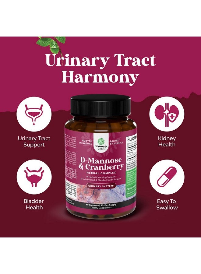 Natures Craft D Mannose with Cranberry Supplement - Potent D Mannose 1000mg Capsules for Kidney Defense Support & Cleanse and Urinary Tract Health for Women & Men - Bladder Health Supplement for Adults - 60 Count - Image 3