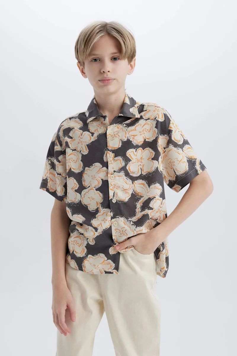 ديفاكتو Boy Oversize Polo Collar Viscose Shirt