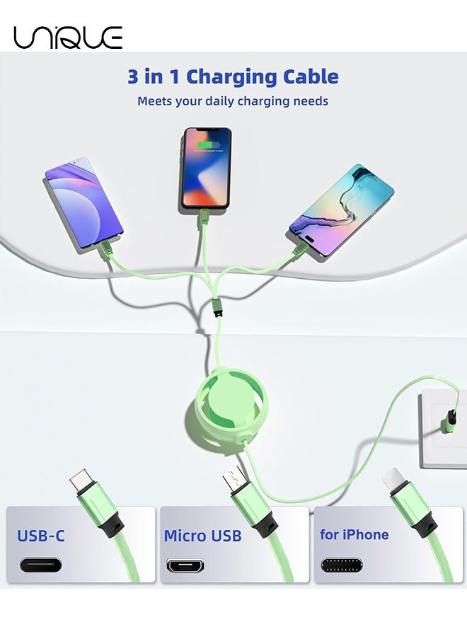 يونيك كابل شحن قابل للسحب 3 في 1 ، سلك شاحن سريع متعدد الكابلات USB لأجهزة iPhone و Samsung و iPad والأجهزة اللوحية و Switch والمزيد (أخضر) - Image 4
