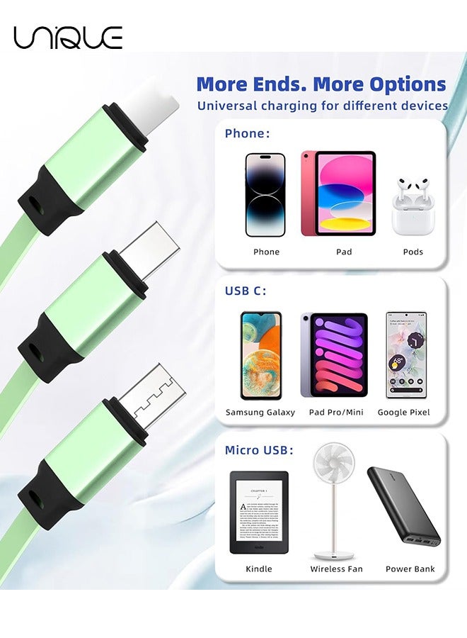 يونيك كابل شحن قابل للسحب 3 في 1 ، سلك شاحن سريع متعدد الكابلات USB لأجهزة iPhone و Samsung و iPad والأجهزة اللوحية و Switch والمزيد (أخضر) - Image 5