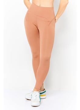 Women Tight Fit Yoga 7/8th Leggings, Rust Brown