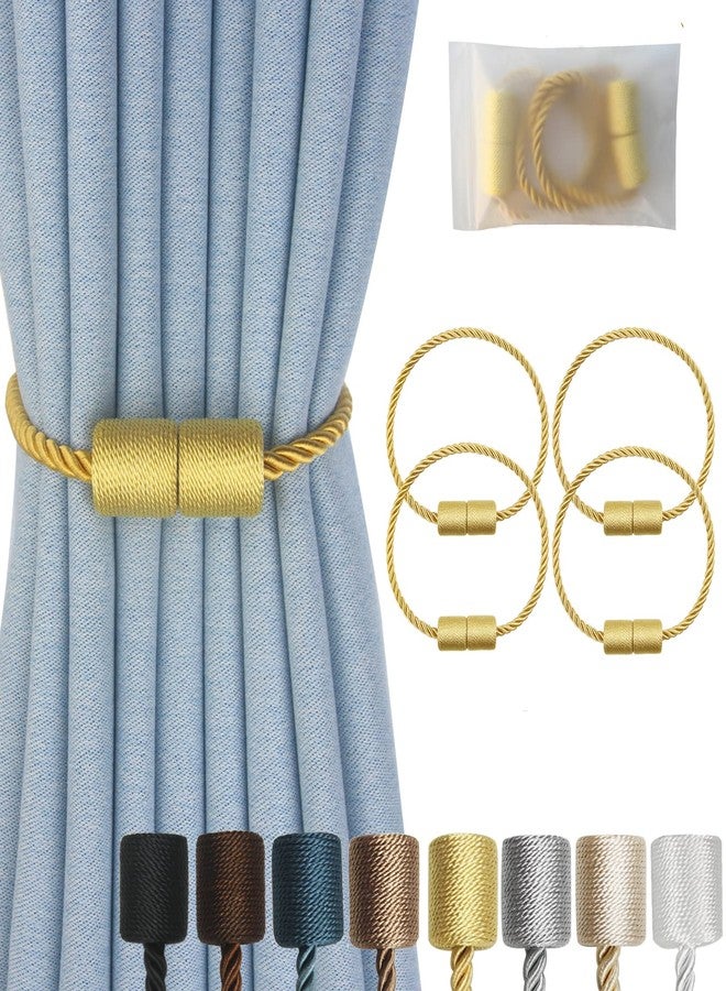 Hangtty Magnetic Curtain Tiebacks 4 Pack Gold Curtain Rope Tieback Curtain Holders for Drapes Modern Tie Backs Decorative Curtain Holdbacks - Image 1