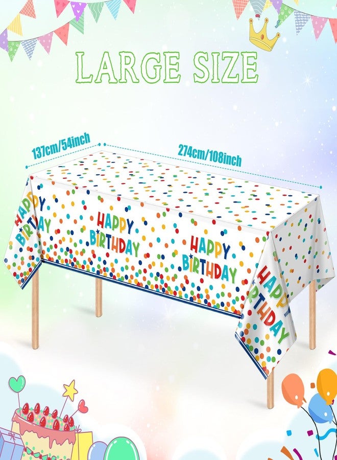 Jectivs 6 Pack Happy Birthday Plastic Tablecloth Decorations,Disposable Colorful Polka Dots Table Cloths,Rectangle Waterproof Table Cover for Girls Boys Birthday Baby Shower Party Decorations,54x108 Inch - Image 2