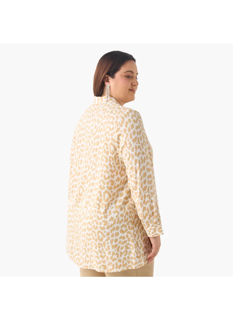  أولا بوبكن Plus Size Ulla Popken Printed Shirt with Collar and Long Sleeves
