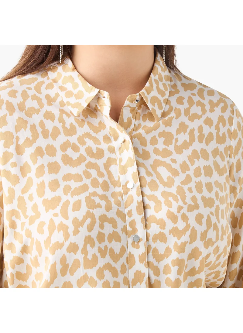  أولا بوبكن Plus Size Ulla Popken Printed Shirt with Collar and Long Sleeves