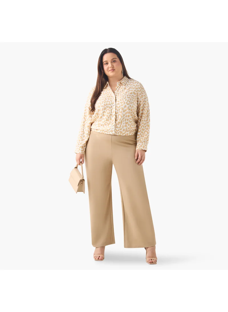 Ulla Popken Plus Size Ulla Popken Printed Shirt with Collar and Long Sleeves